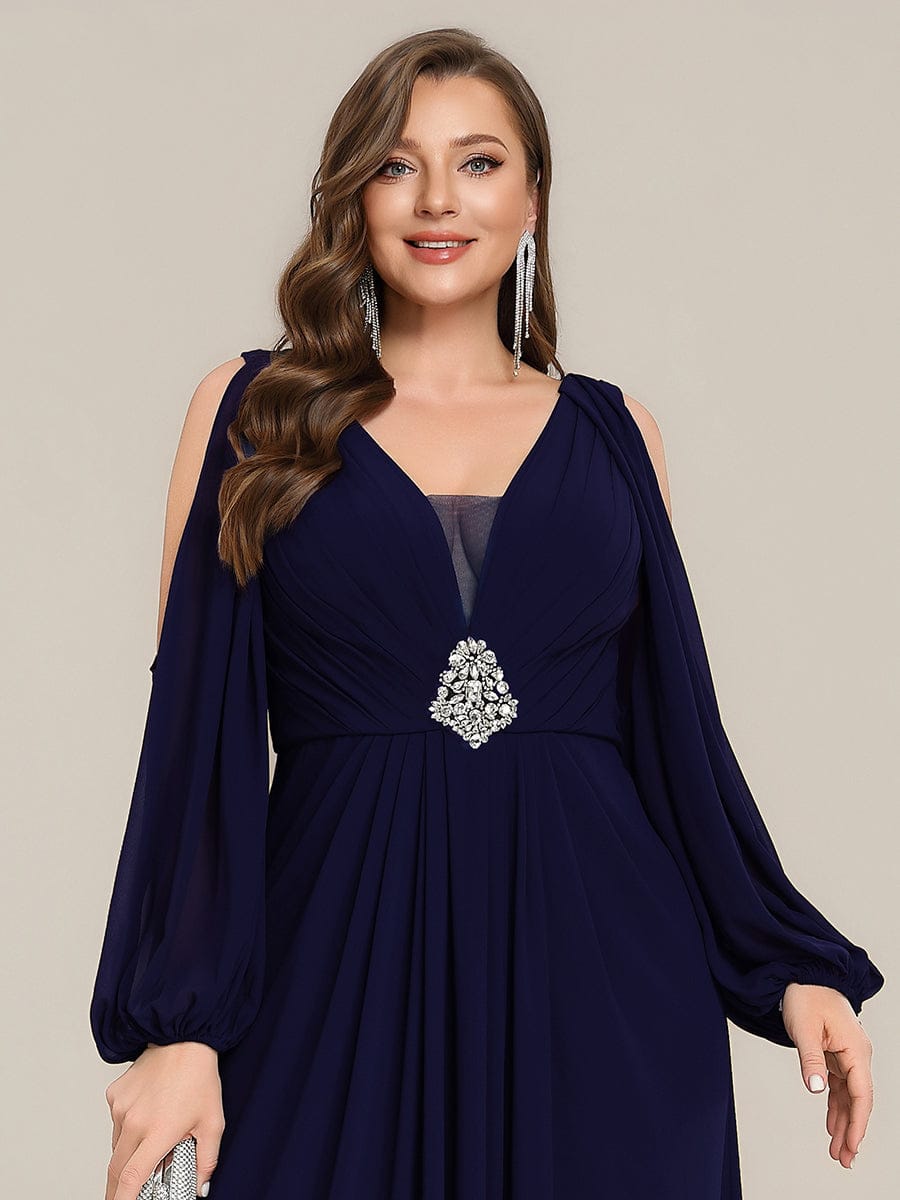 ever MARINA|Rhinestone Embellished Chiffon Lantern Sleeve Dress