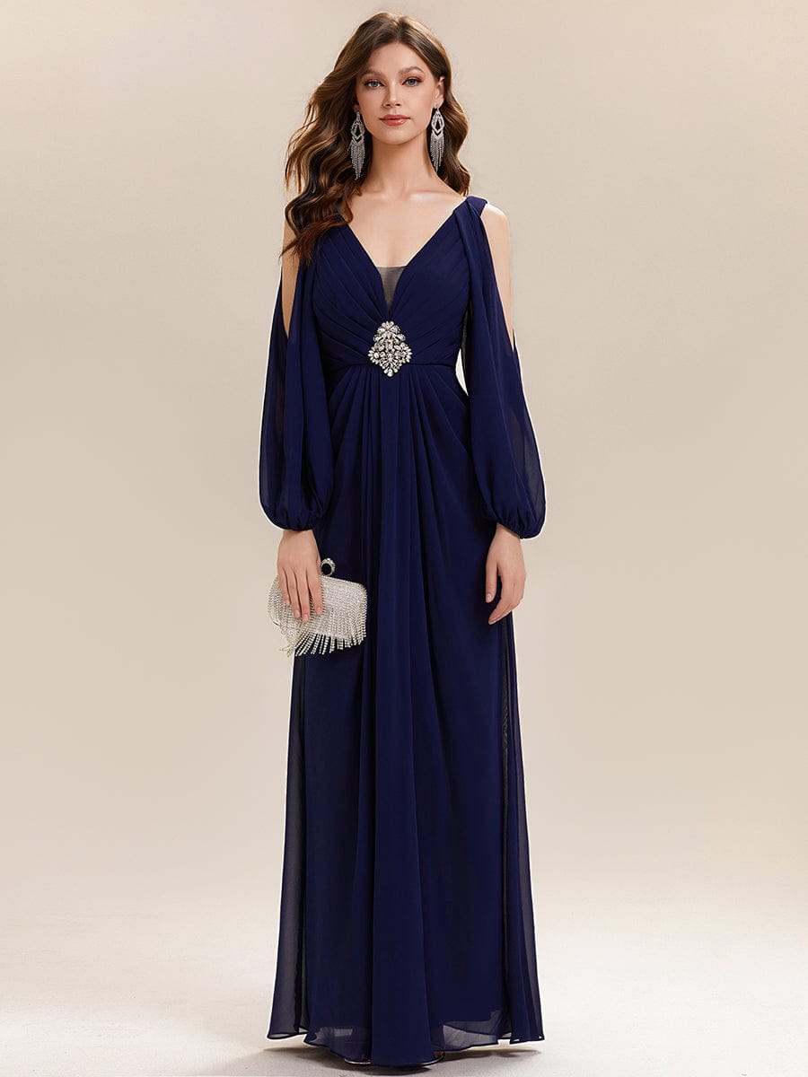 ever MARINA|Rhinestone Embellished Chiffon Lantern Sleeve Dress