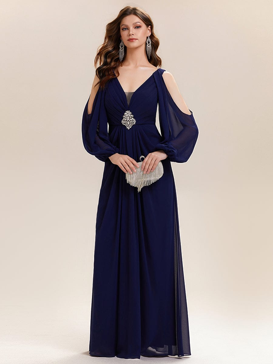 ever MARINA|Rhinestone Embellished Chiffon Lantern Sleeve Dress