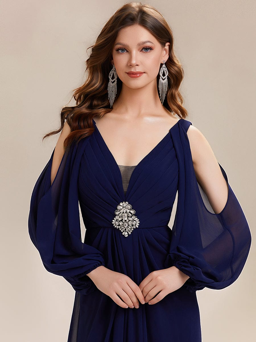 ever MARINA|Rhinestone Embellished Chiffon Lantern Sleeve Dress