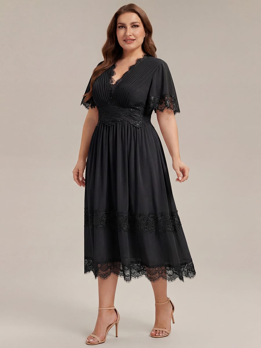 Cut-Out Detail Chiffon Ruffle Sleeve Dress
