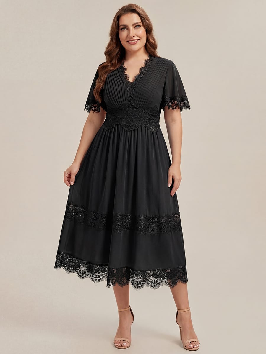 Cut-Out Detail Chiffon Ruffle Sleeve Dress