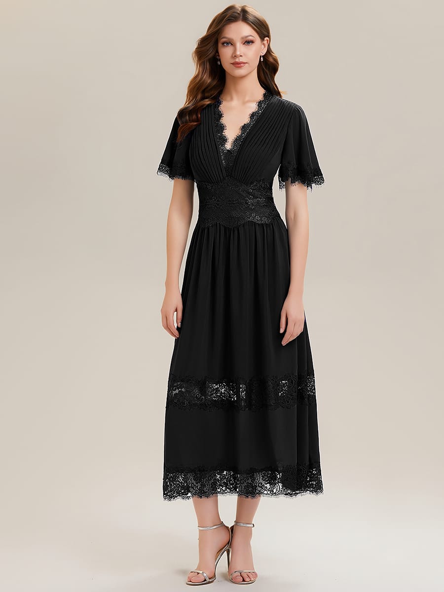 Cut-Out Detail Chiffon Ruffle Sleeve Dress