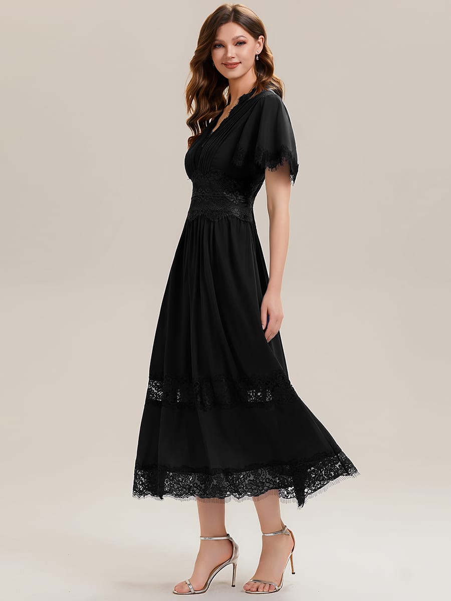 Cut-Out Detail Chiffon Ruffle Sleeve Dress