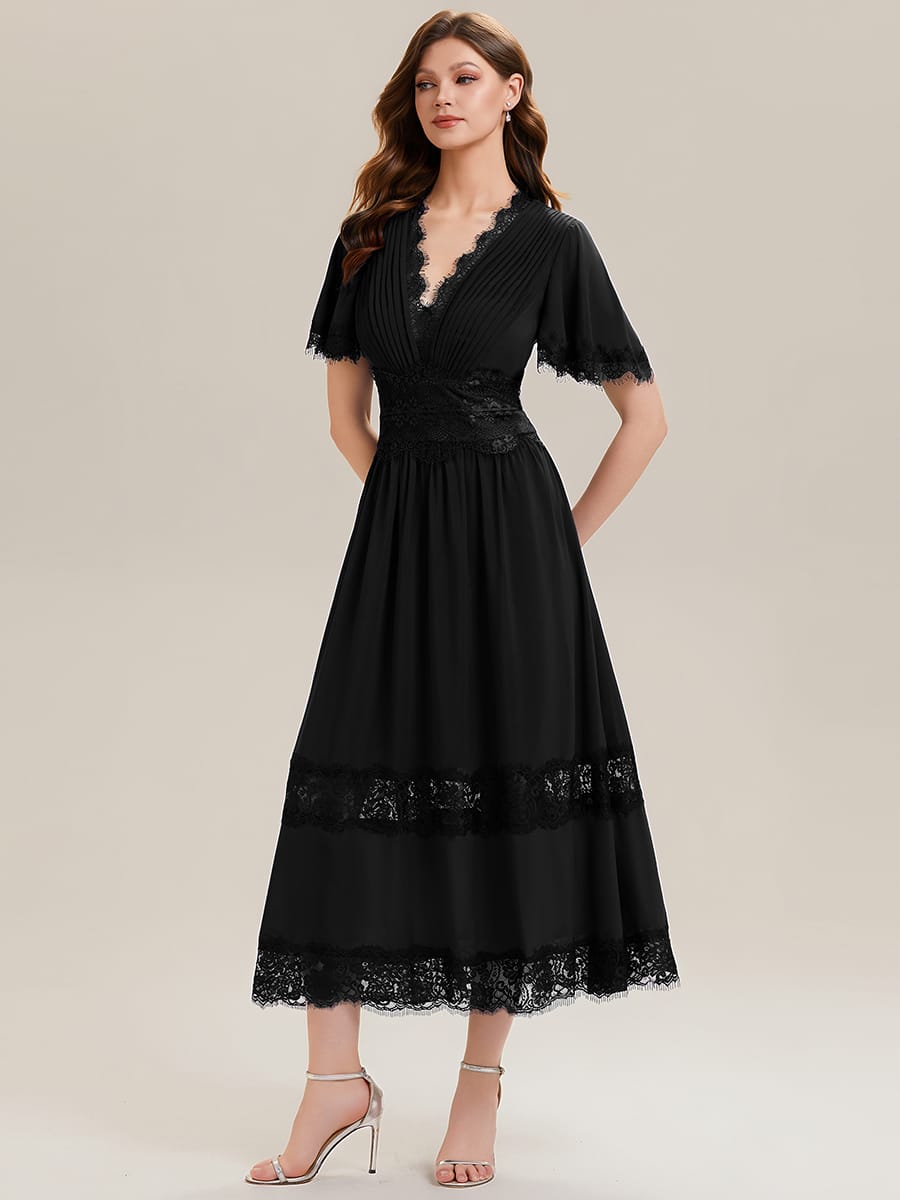 Cut-Out Detail Chiffon Ruffle Sleeve Dress