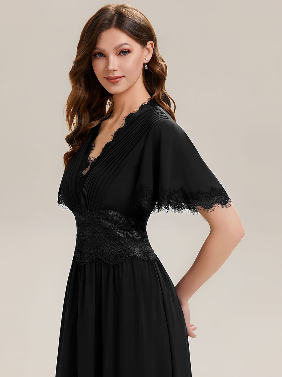 Cut-Out Detail Chiffon Ruffle Sleeve Dress