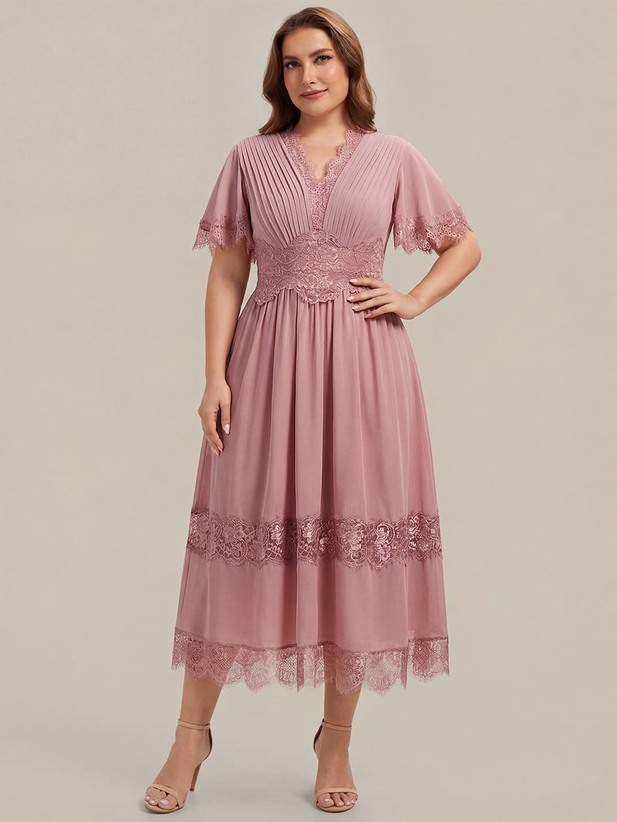 Cut-Out Detail Chiffon Ruffle Sleeve Dress