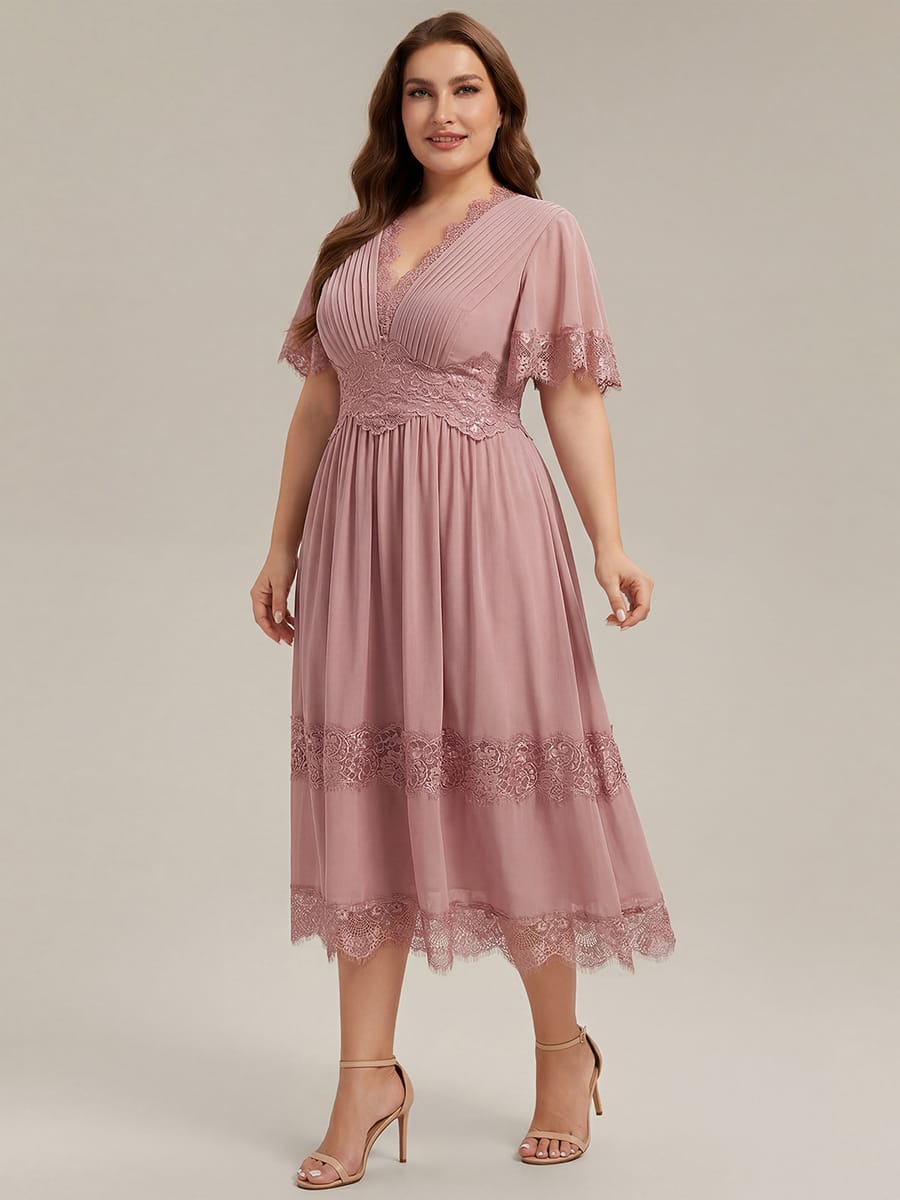 Cut-Out Detail Chiffon Ruffle Sleeve Dress