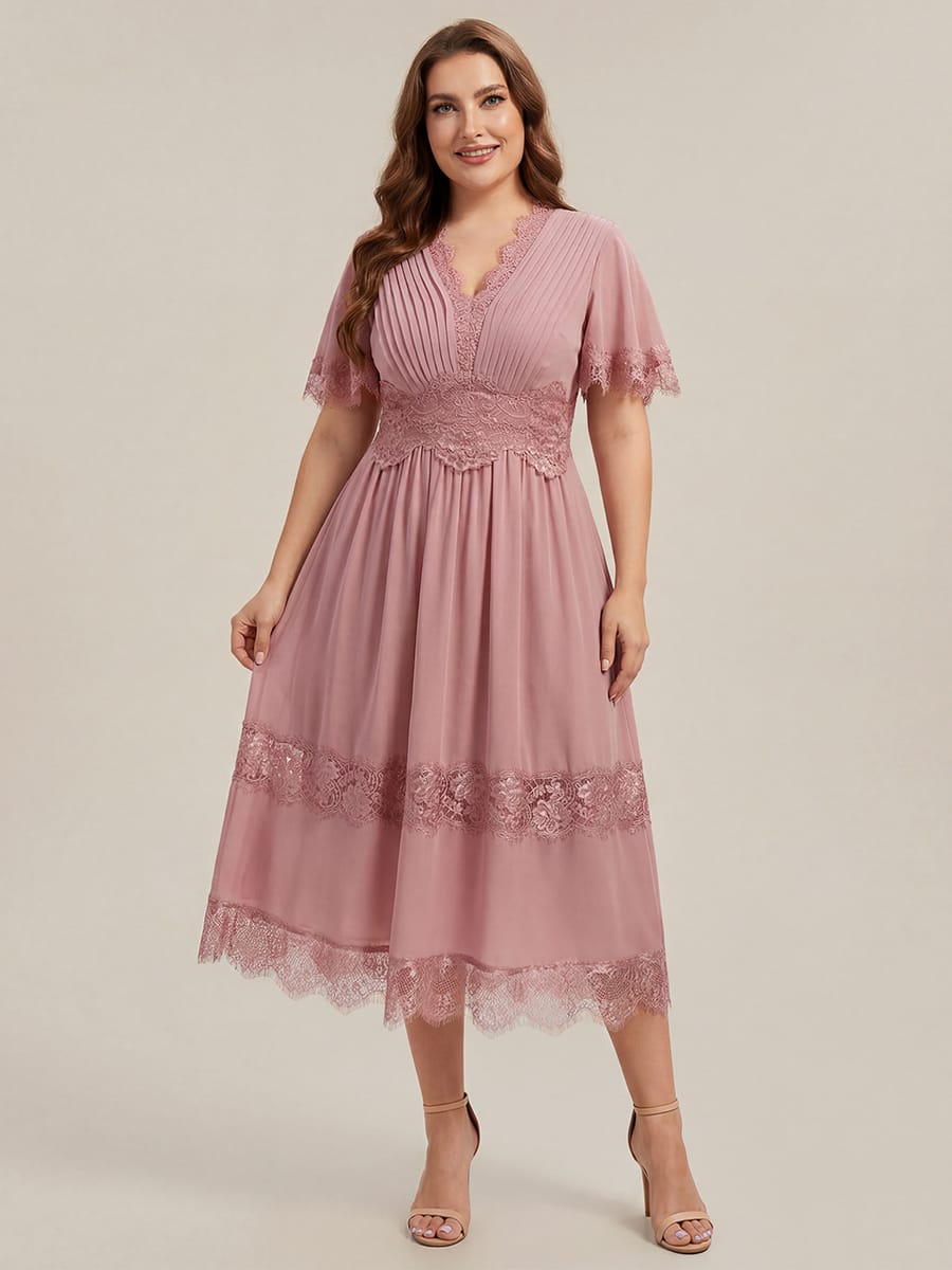 Cut-Out Detail Chiffon Ruffle Sleeve Dress