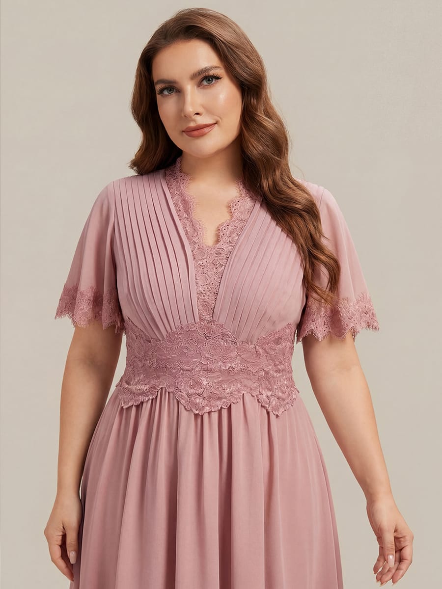Cut-Out Detail Chiffon Ruffle Sleeve Dress