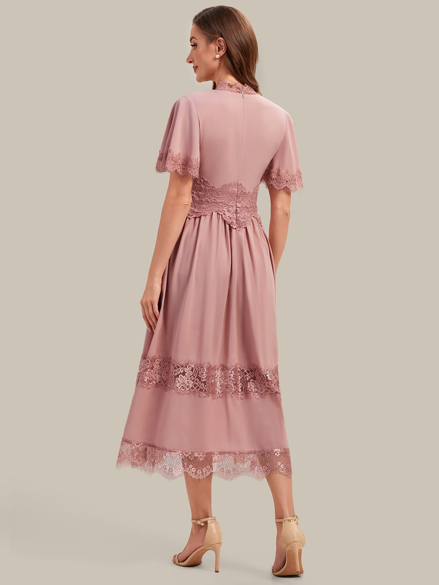 Cut-Out Detail Chiffon Ruffle Sleeve Dress