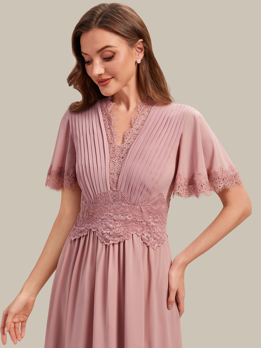 Cut-Out Detail Chiffon Ruffle Sleeve Dress