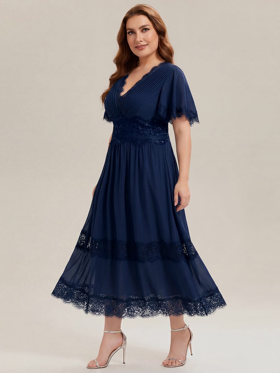 Cut-Out Detail Chiffon Ruffle Sleeve Dress