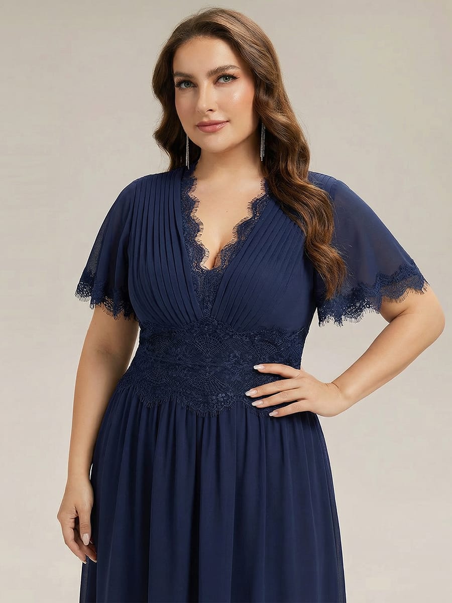 Cut-Out Detail Chiffon Ruffle Sleeve Dress