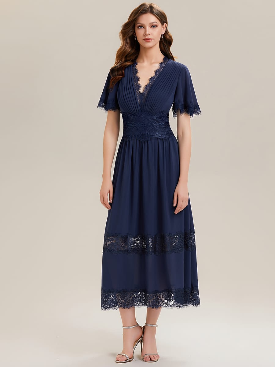 Cut-Out Detail Chiffon Ruffle Sleeve Dress