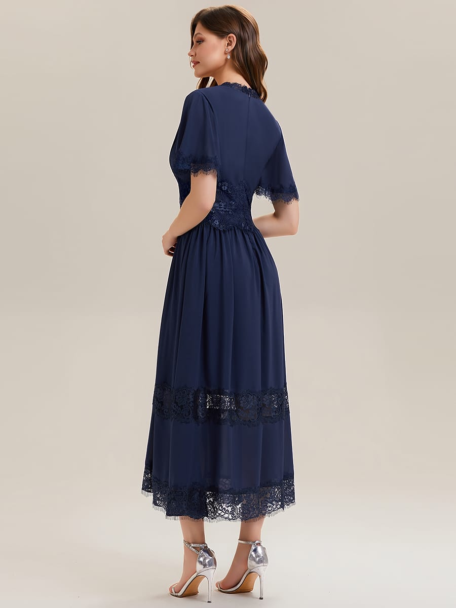 Cut-Out Detail Chiffon Ruffle Sleeve Dress