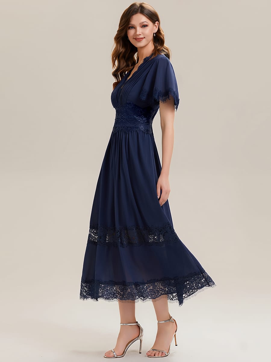 Cut-Out Detail Chiffon Ruffle Sleeve Dress