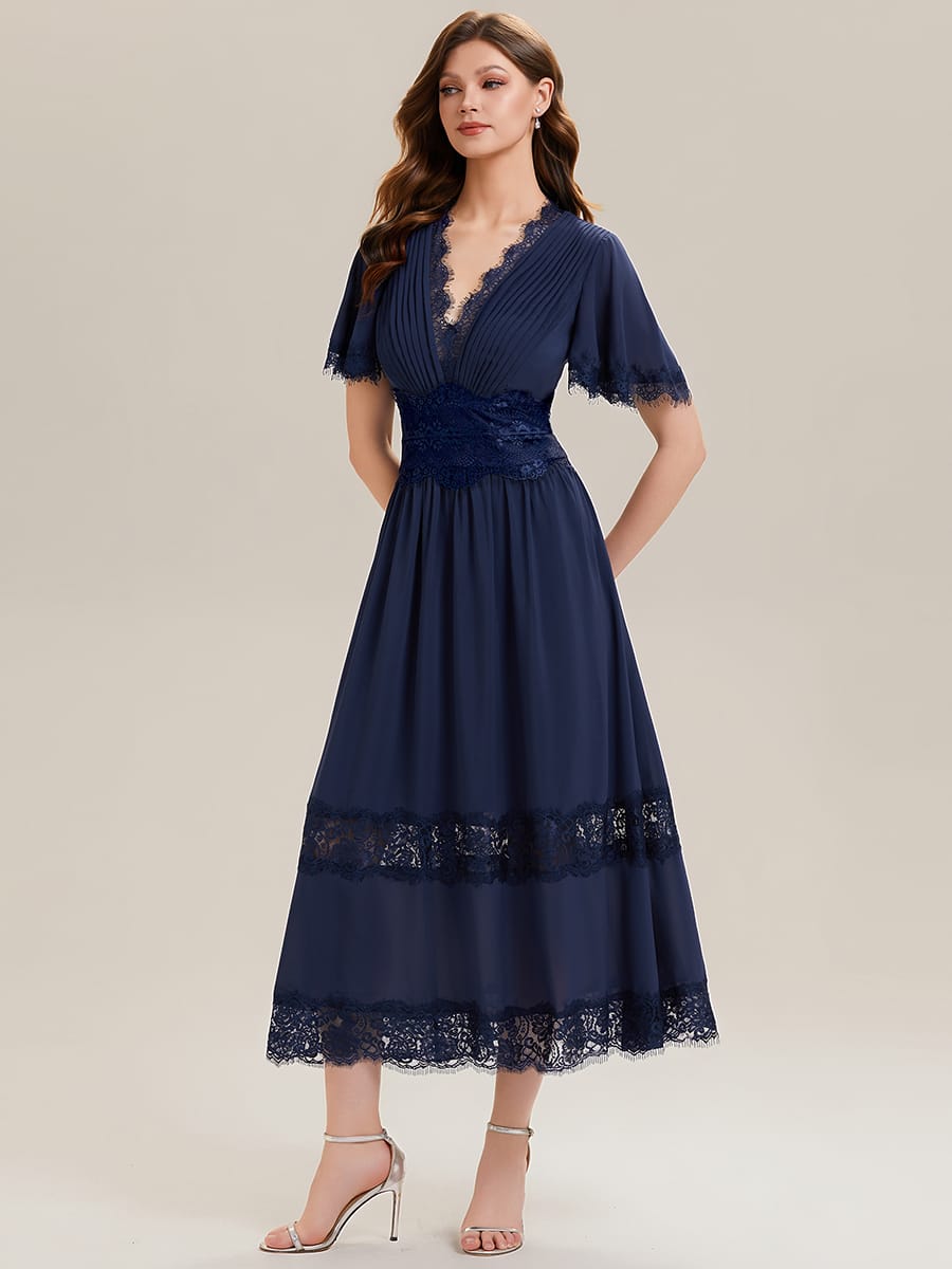 Cut-Out Detail Chiffon Ruffle Sleeve Dress