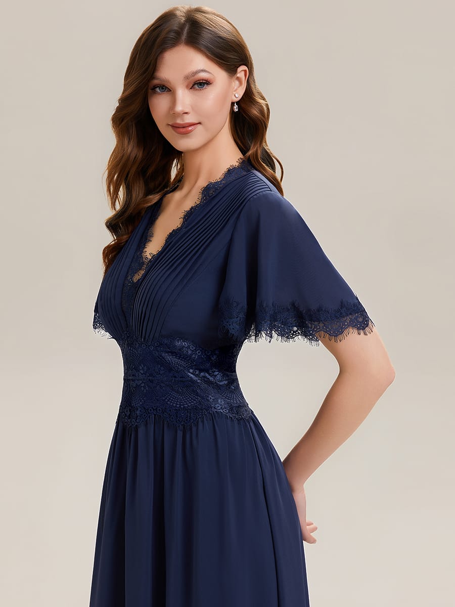 Cut-Out Detail Chiffon Ruffle Sleeve Dress