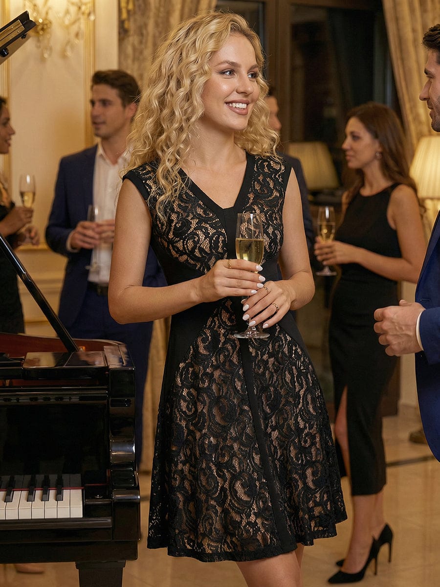 ever TOVE|See-through Lace Cap Sleeve Dress