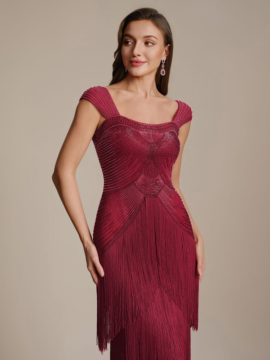 ever LUMINE|Beaded Fringe Tulle Wedding Guest Dress