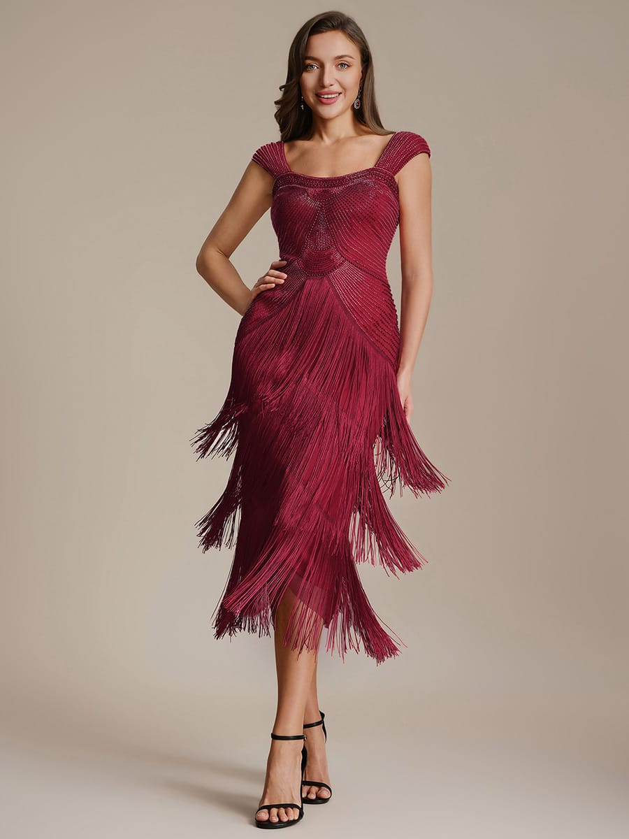 ever LUMINE|Beaded Fringe Tulle Wedding Guest Dress
