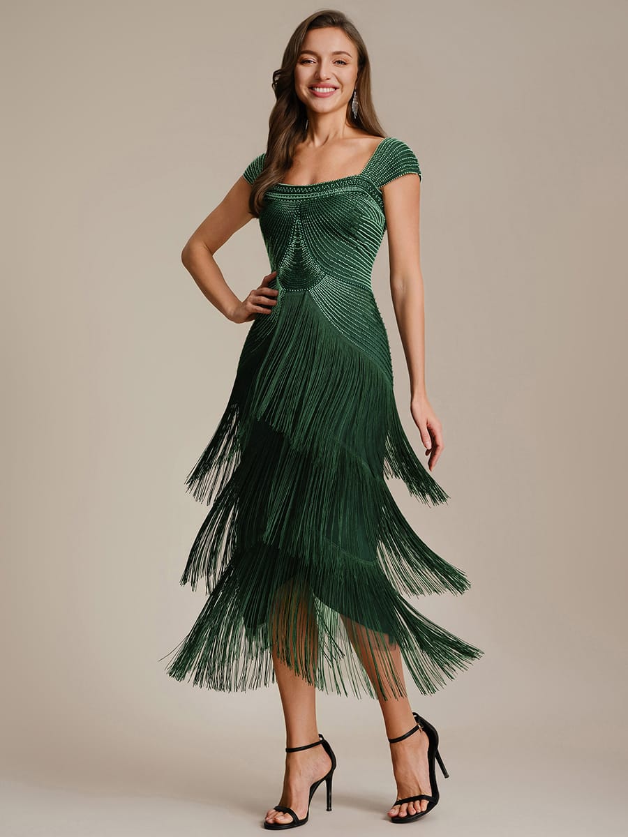 ever LUMINE|Beaded Fringe Tulle Wedding Guest Dress