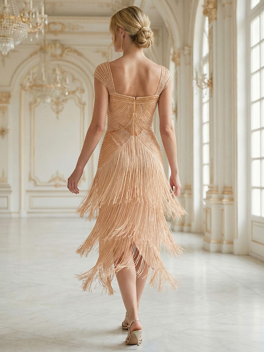 ever LUMINE|Beaded Fringe Tulle Wedding Guest Dress