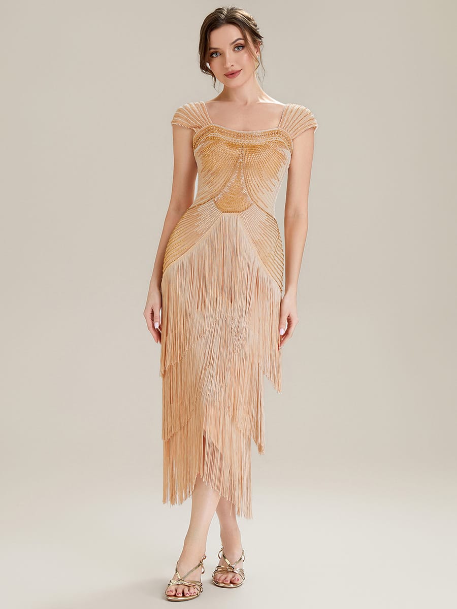 ever LUMINE|Beaded Fringe Tulle Wedding Guest Dress