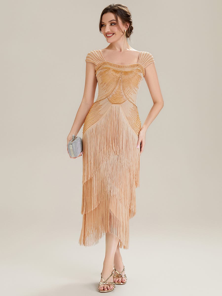 ever LUMINE|Beaded Fringe Tulle Wedding Guest Dress