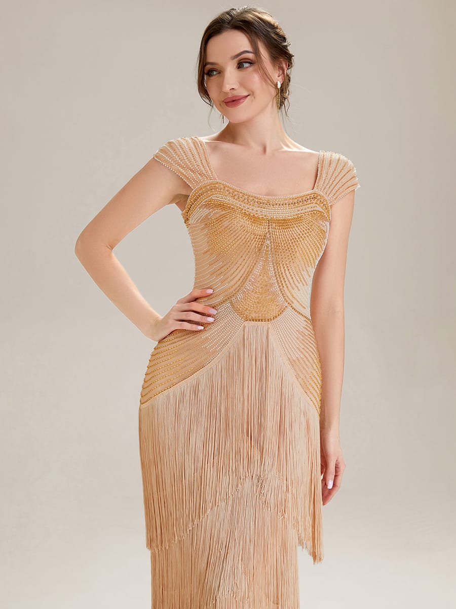 ever LUMINE|Beaded Fringe Tulle Wedding Guest Dress