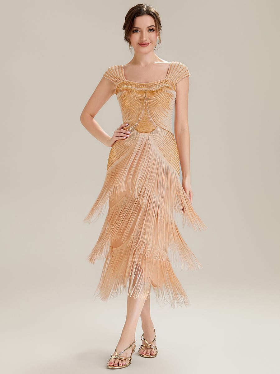 ever LUMINE|Beaded Fringe Tulle Wedding Guest Dress