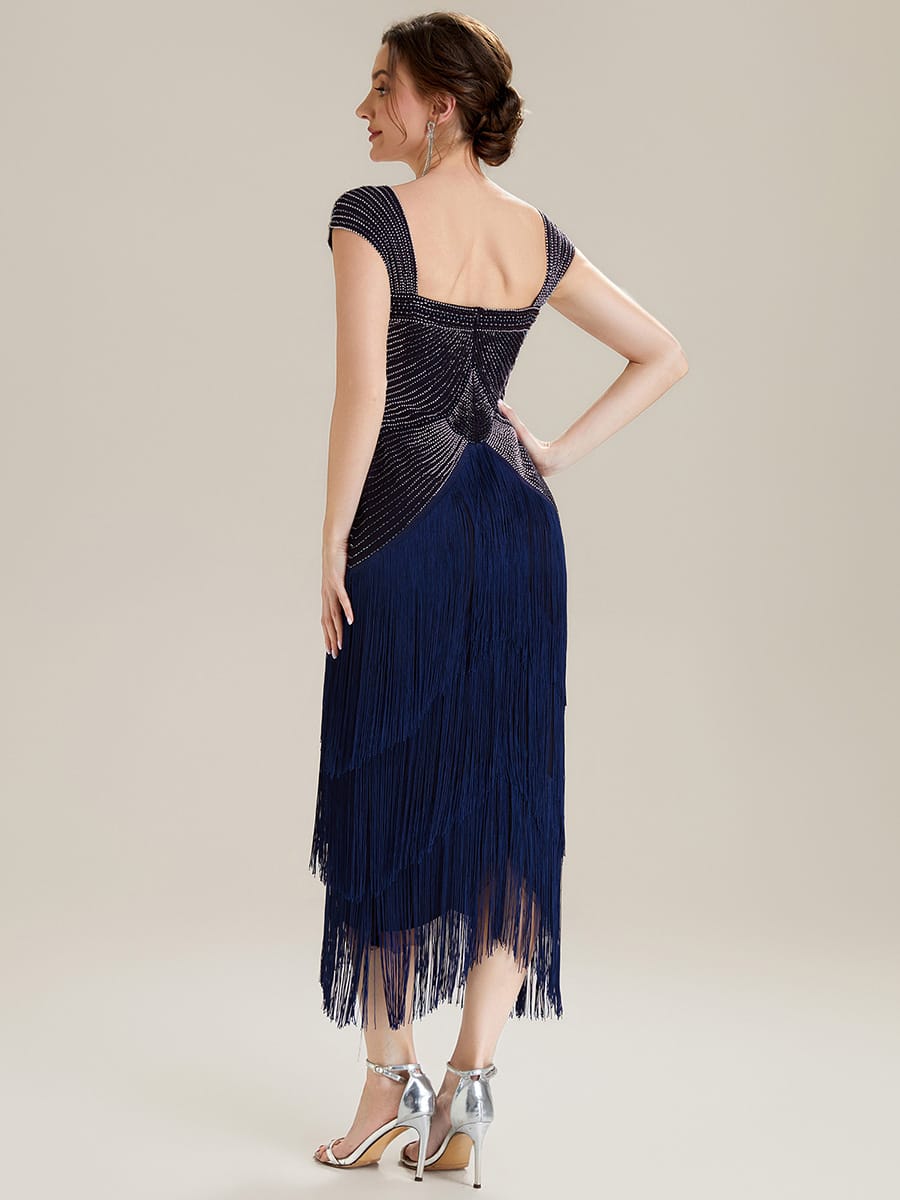 ever LUMINE|Beaded Fringe Tulle Wedding Guest Dress