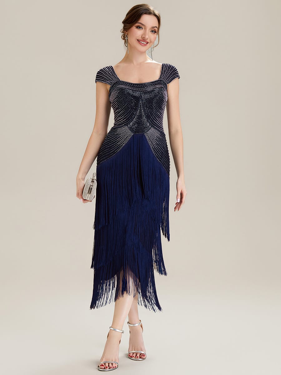 ever LUMINE|Beaded Fringe Tulle Wedding Guest Dress