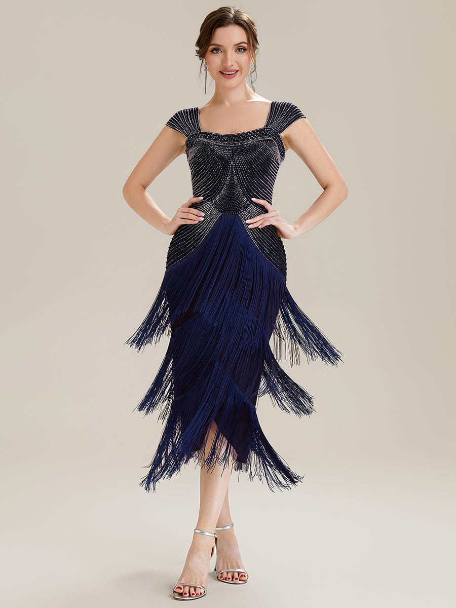 ever LUMINE|Beaded Fringe Tulle Wedding Guest Dress