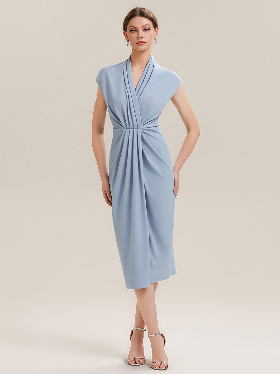 Deep V-Neck Knit Drop Shoulder Sleeve Dress (Final Sale)