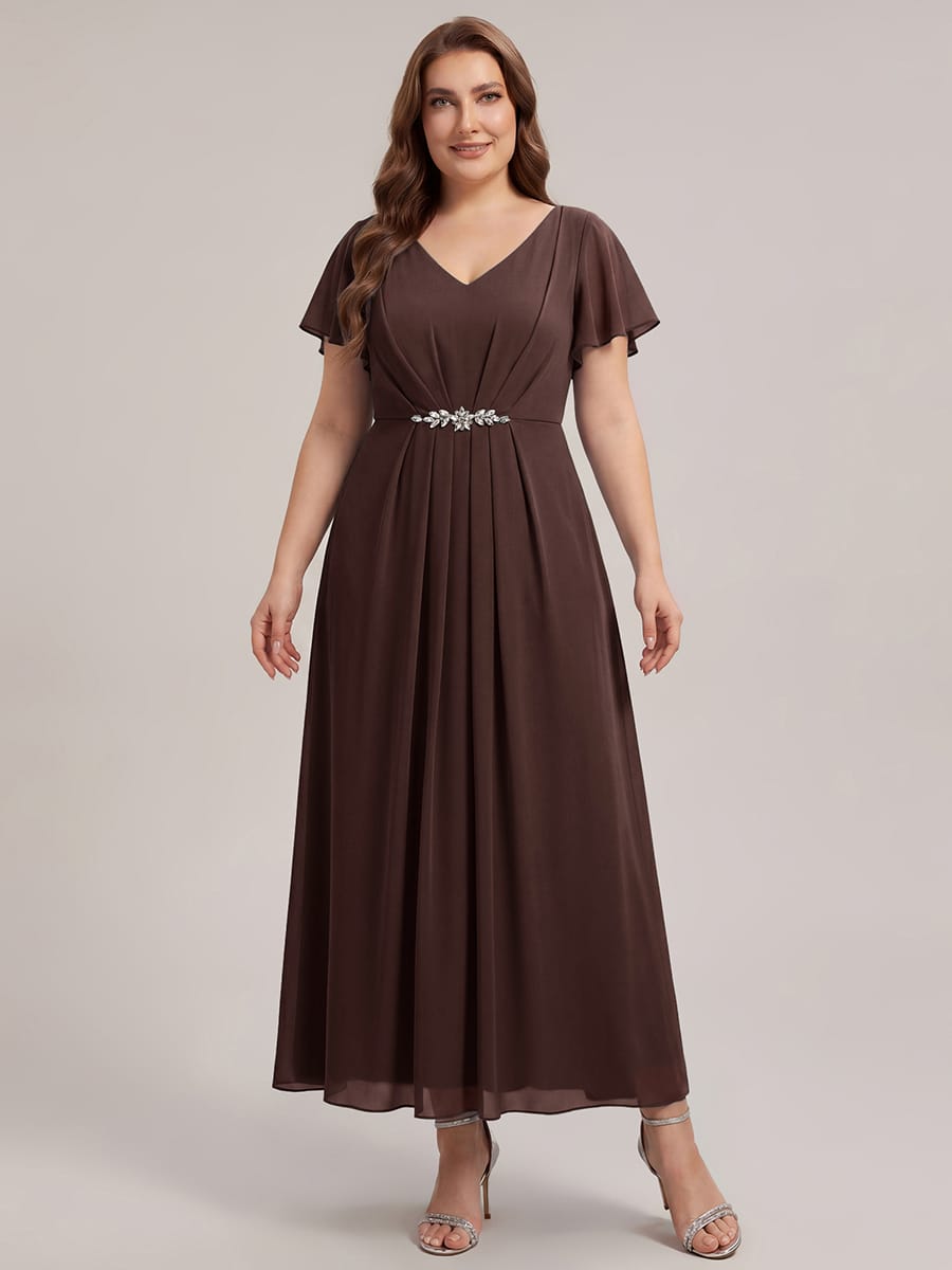 Rhinestone Embellished Chiffon Ruffle Sleeve Dress
