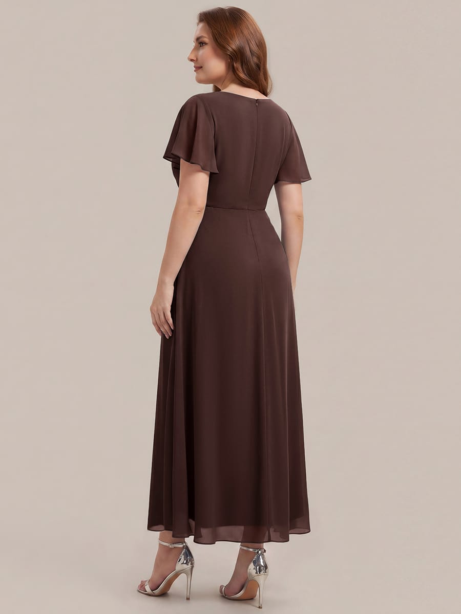 Rhinestone Embellished Chiffon Ruffle Sleeve Dress
