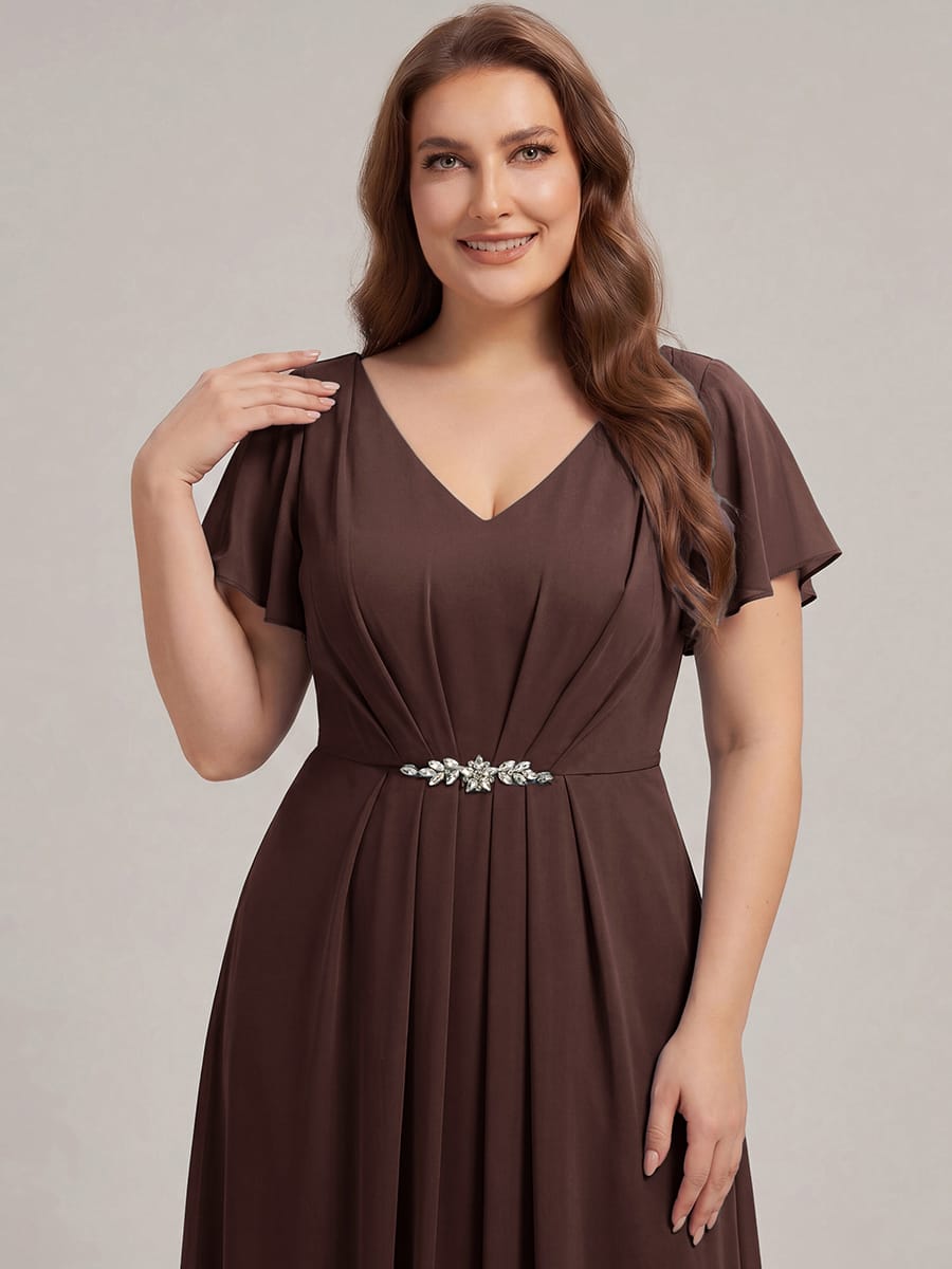 Rhinestone Embellished Chiffon Ruffle Sleeve Dress