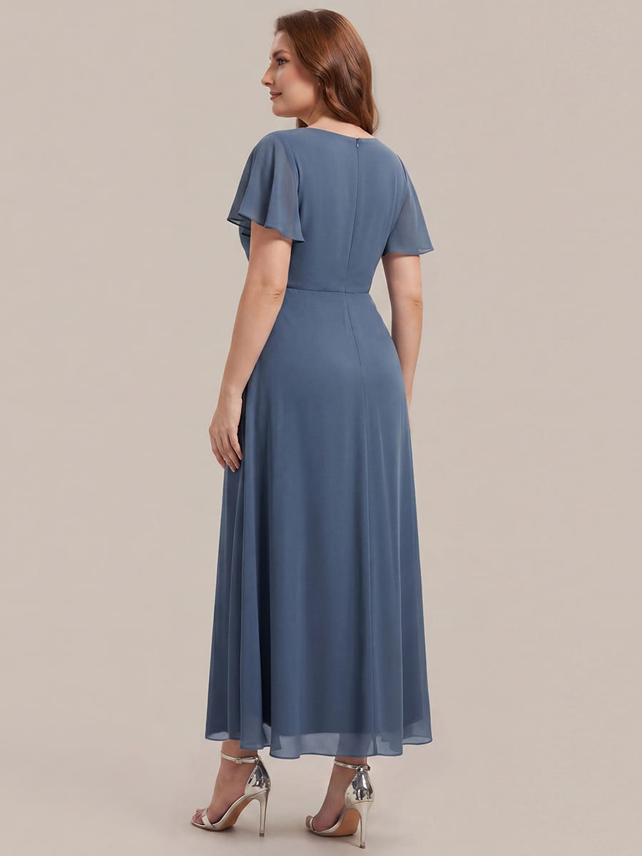 Rhinestone Embellished Chiffon Ruffle Sleeve Dress