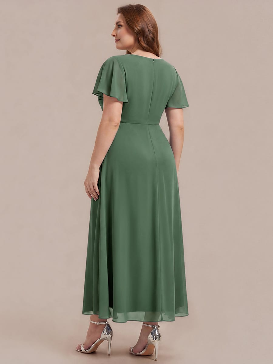 Rhinestone Embellished Chiffon Ruffle Sleeve Dress