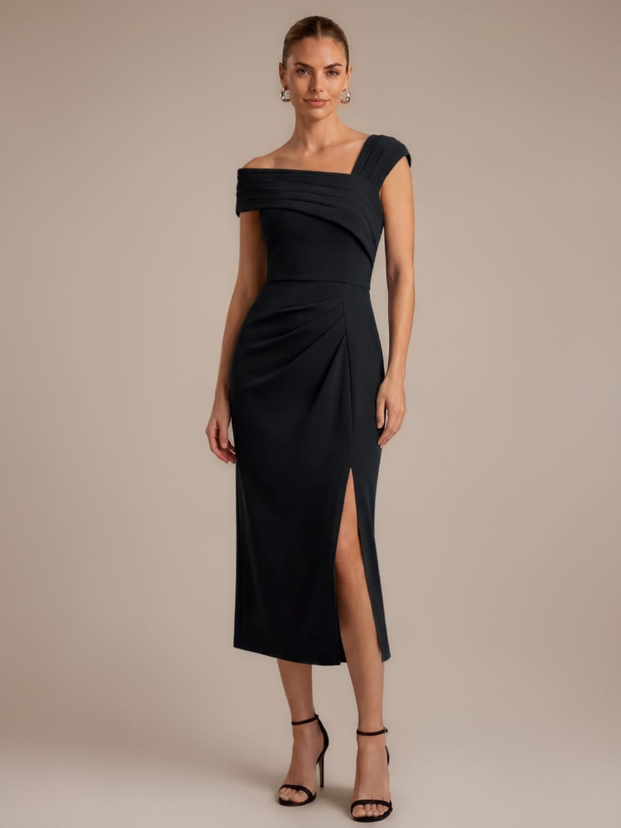 Draped Detail Fitted Crepe Midi Dress