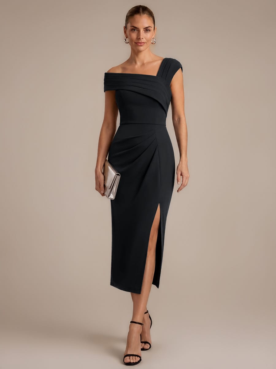 Draped Detail Fitted Crepe Midi Dress