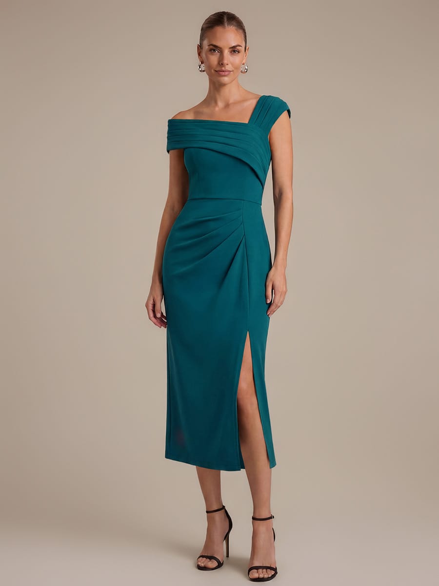 Draped Detail Fitted Crepe Midi Dress