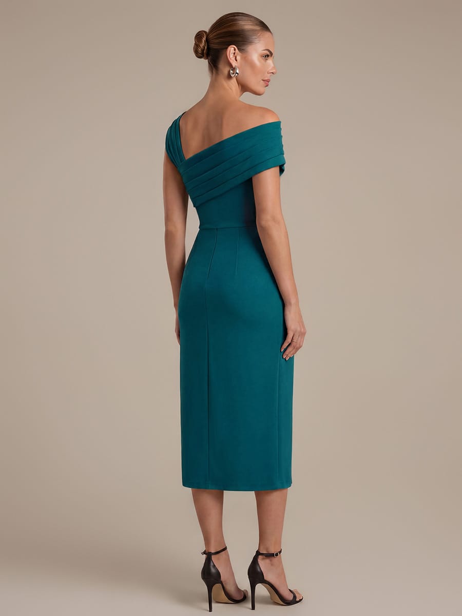 Draped Detail Fitted Crepe Midi Dress