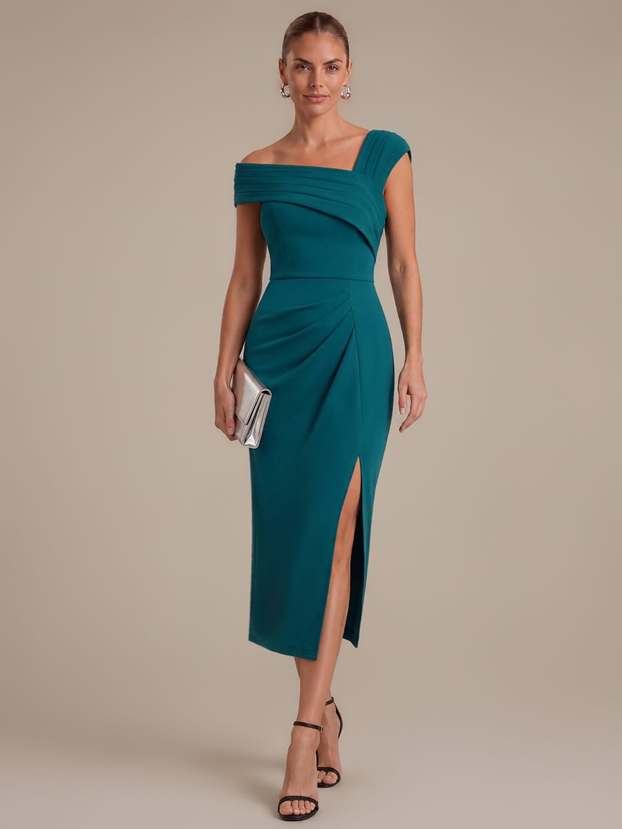 Draped Detail Fitted Crepe Midi Dress