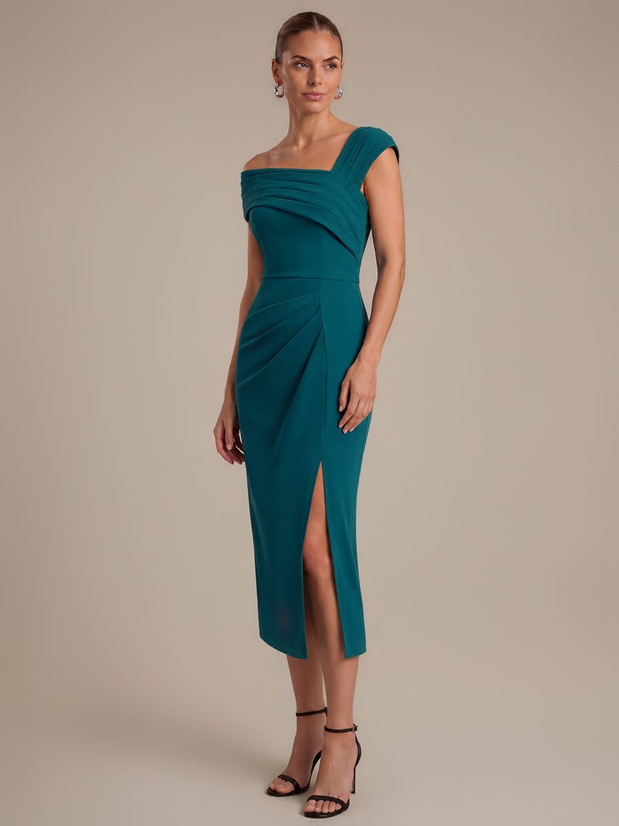 Draped Detail Fitted Crepe Midi Dress