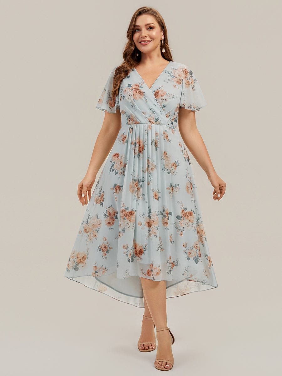 Floral Chiffon Ruffle Sleeve Dress