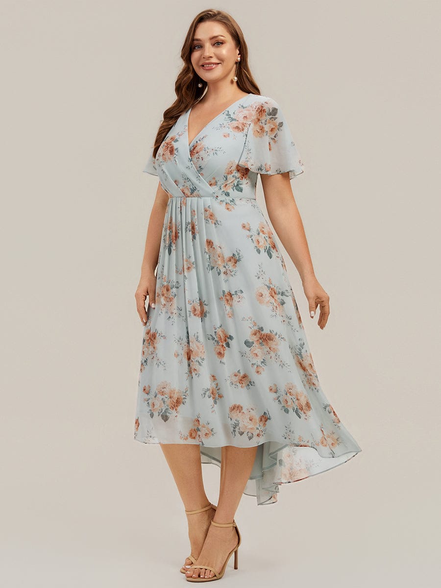 Floral Chiffon Ruffle Sleeve Dress