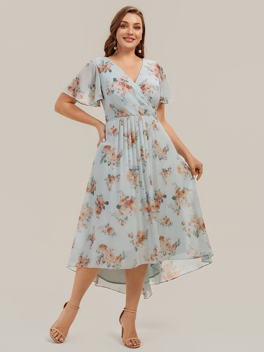 Floral Chiffon Ruffle Sleeve Dress